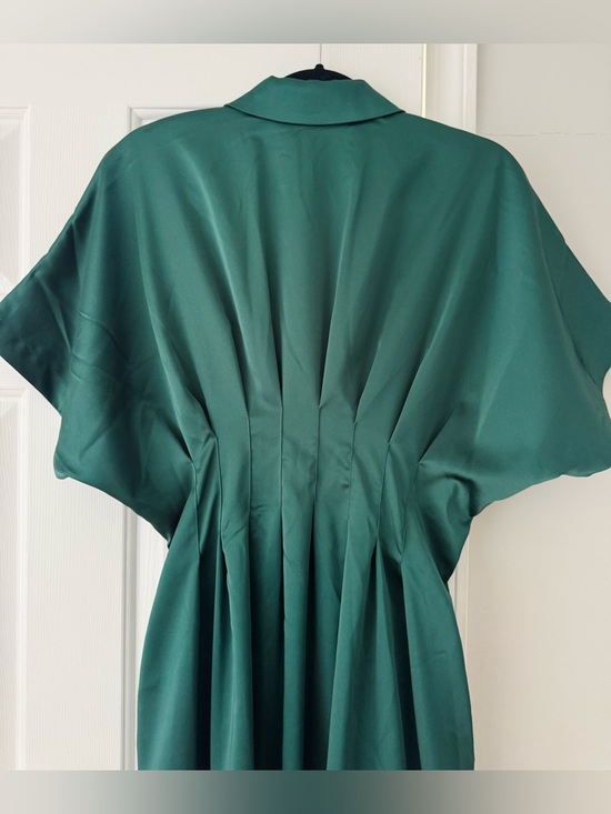Anthropologie The Tobie Emerald Green Satin Maxi Shirt Dress by Exquise, Size M - Picture 12 of 13
